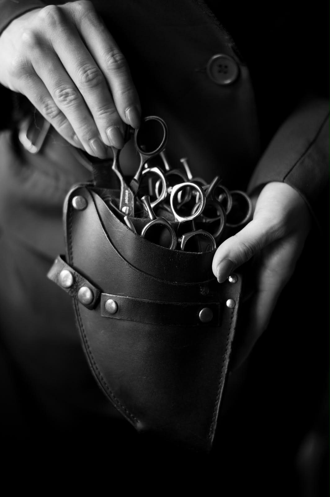 Kappersscharen in leren holster